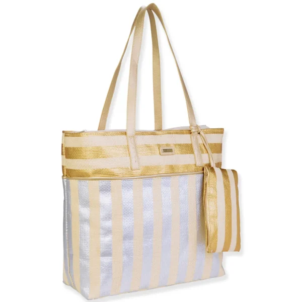 Gold, Paper Straw Shoulder Tote | CE6665 B