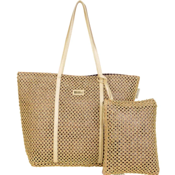 Gold, Paper/Metallic Crochet Shoulder Tote | CE6694 B