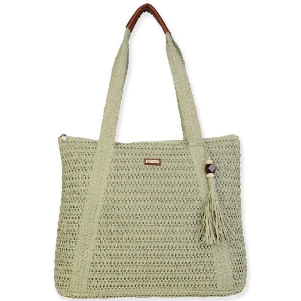 Green, Paper Crochet Shoulder Tote | CE6697 C