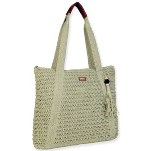 Green, Paper Crochet Shoulder Tote | CE6697 C