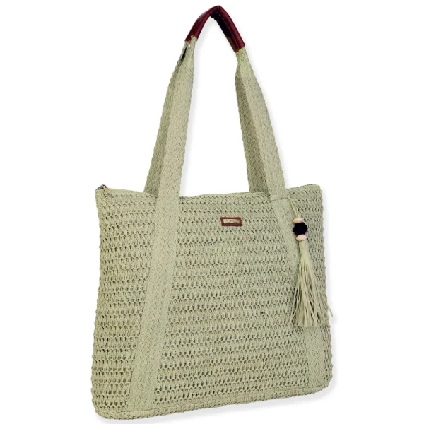 Green, Paper Crochet Shoulder Tote | CE6697 C