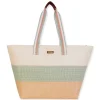 Green, Paper Straw Shoulder Tote | CE6666 B