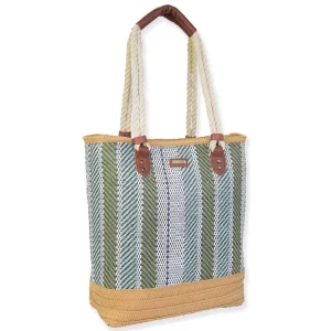 Green, Paper Straw Shoulder Tote | CE6606 B