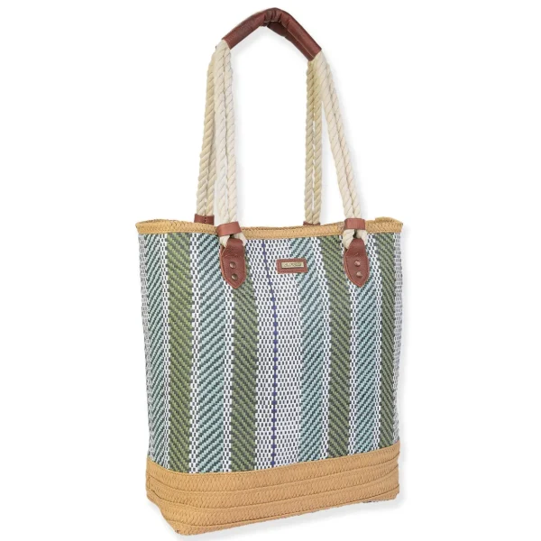 Green, Paper Straw Shoulder Tote | CE6606 B