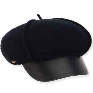 Hazel | Women's Soft Wool Newsboy Faux Leather Brim | AD1614