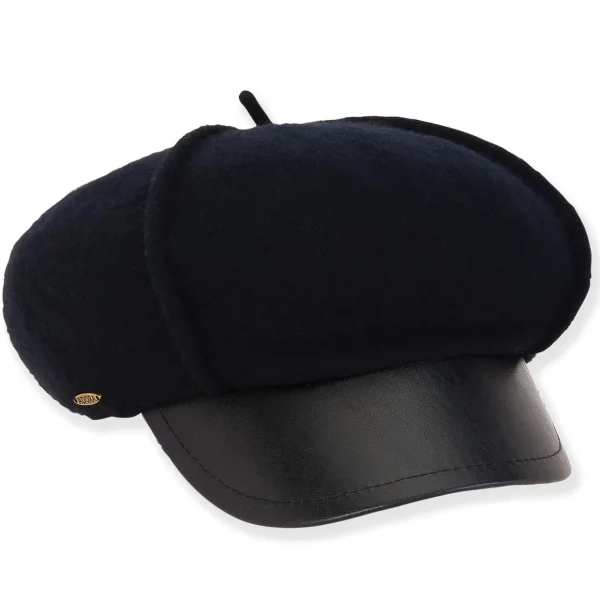 Hazel | Women's Soft Wool Newsboy Faux Leather Brim | AD1614
