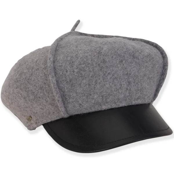 Hazel | Women's Soft Wool Newsboy Faux Leather Brim | AD1614