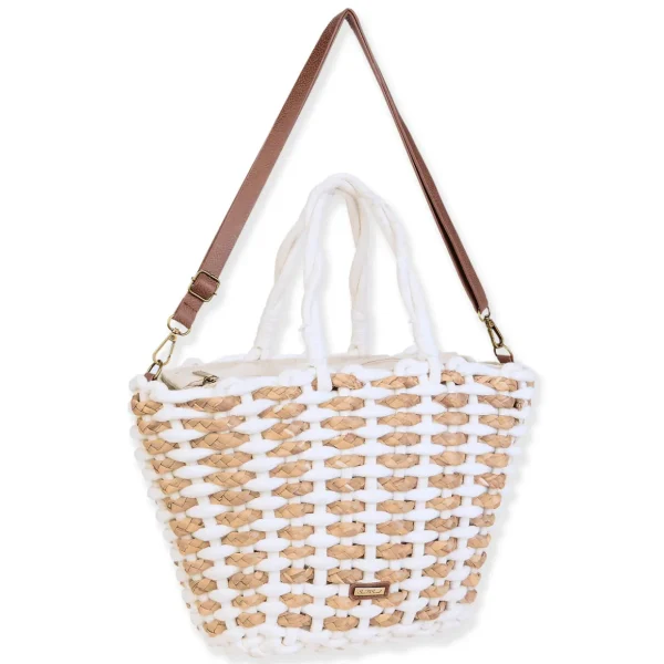 Ivory, Cotton Rope/Straw Shoulder Tote | CE6716