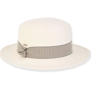 Jora | Women's Wool Felt Boater Grosgrain Trim | AD1603