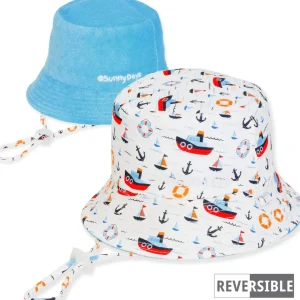 Kid's Hats | Infant Boy | Sail Boat & Anchor, Poly/Terry Bucket, Brim 2" | Sunny Dayz | HK544 L