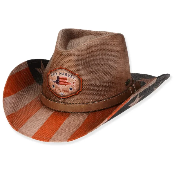 Men's Hats | Brown, Paper Straw Western, Brim 3.5" | Guy Harvey | HG942