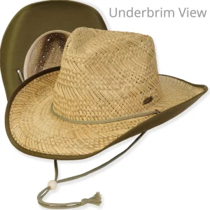 Men's Hats | Olive, Rush Straw Western, Brim 3.75" | Tidal Tom | HTT1264 A