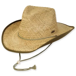 Men's Hats | Olive, Rush Straw Western, Brim 3.75" | Tidal Tom | HTT1264 A