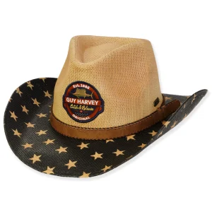 Men's Hats | Tan, Paper Straw Western, Brim 3.5" | Guy Harvey | HG943