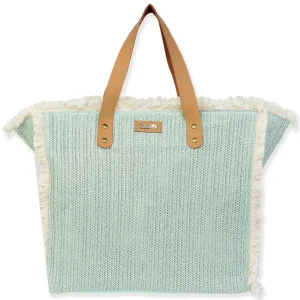 Mint, Poly Straw Shoulder Tote | CE6626 B