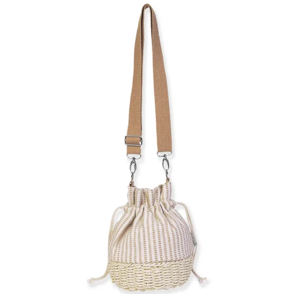 Natural, Canvas/Paper Straw Barel Crossbody | CE6625 A