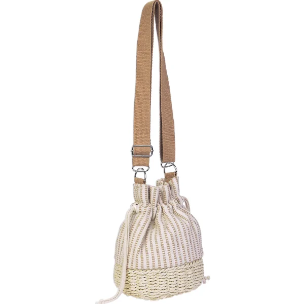 Natural, Canvas/Paper Straw Barel Crossbody | CE6625 A