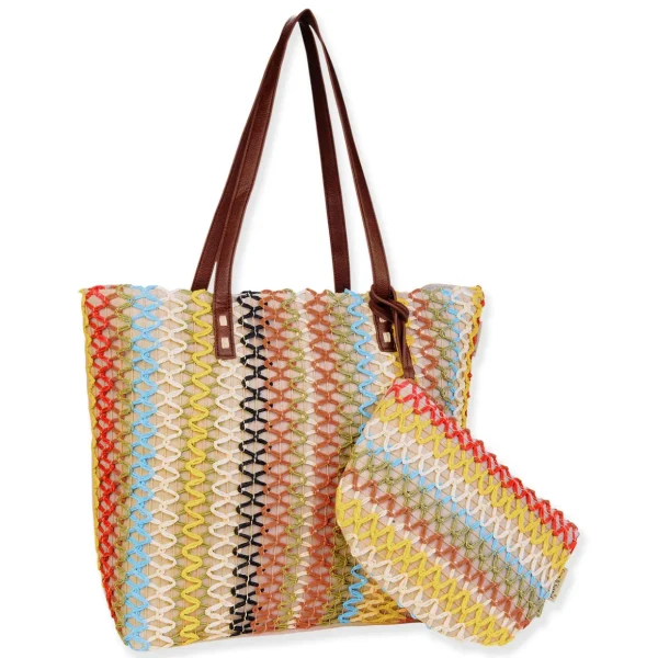 Natural Multi, Paper Crochet/Poly Cotton Shoulder Tote | CE6696 A