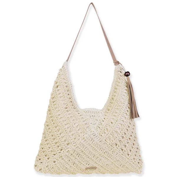 Natural, Paper Crochet Shoulder Tote | CE6707 A