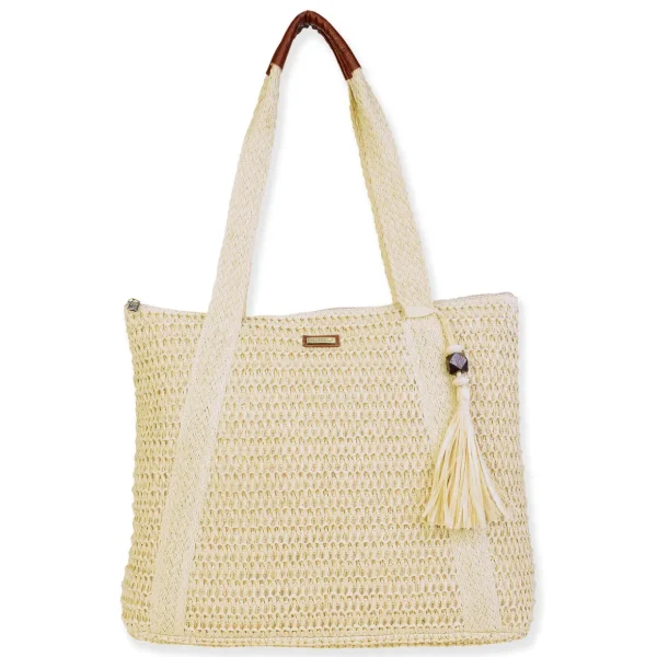 Natural, Paper Crochet Shoulder Tote | CE6697 A
