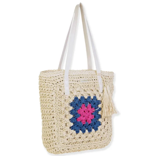 Natural, Paper Crochet Shoulder Tote | CE6706 A