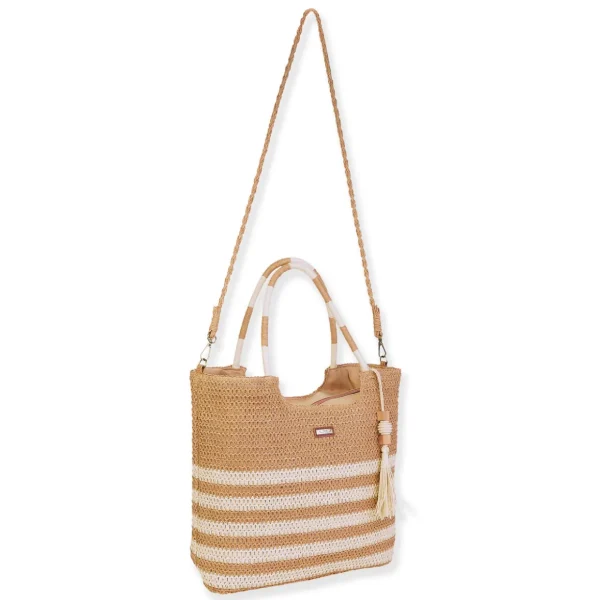 Natural, Paper Crochet Shoulder Tote | CE6704 B