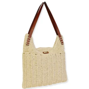 Natural, Paper Crochet Shoulder Tote | CE6708 A