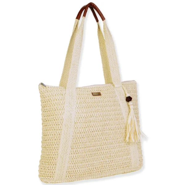 Natural, Paper Crochet Shoulder Tote | CE6697 A