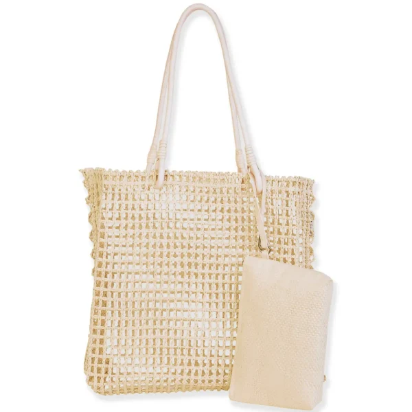 Natural, Paper Straw Shoulder Tote | CE6728 A