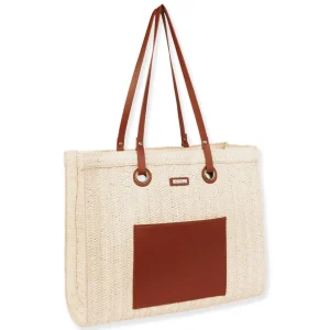 Natural, Paper Straw Shoulder Tote | CE6638 A