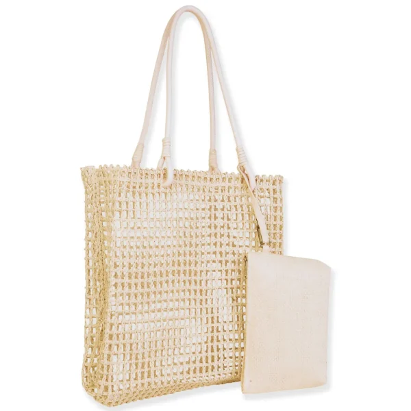 Natural, Paper Straw Shoulder Tote | CE6728 A