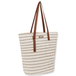 Natural, Paper Straw with Lurex Shoulder Tote | CE6640 A