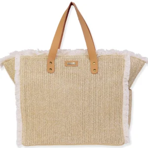 Natural, Poly Straw Shoulder Tote | CE6626 A
