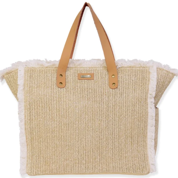 Natural, Poly Straw Shoulder Tote | CE6626 A
