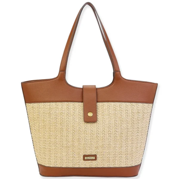 Natural, Poly Straw Shoulder Tote | CE6629 A