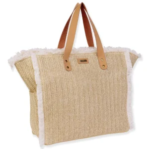 Natural, Poly Straw Shoulder Tote | CE6626 A
