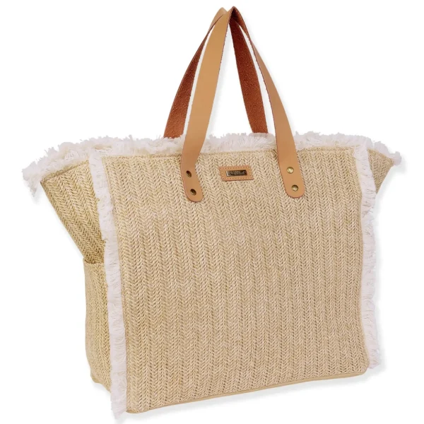 Natural, Poly Straw Shoulder Tote | CE6626 A