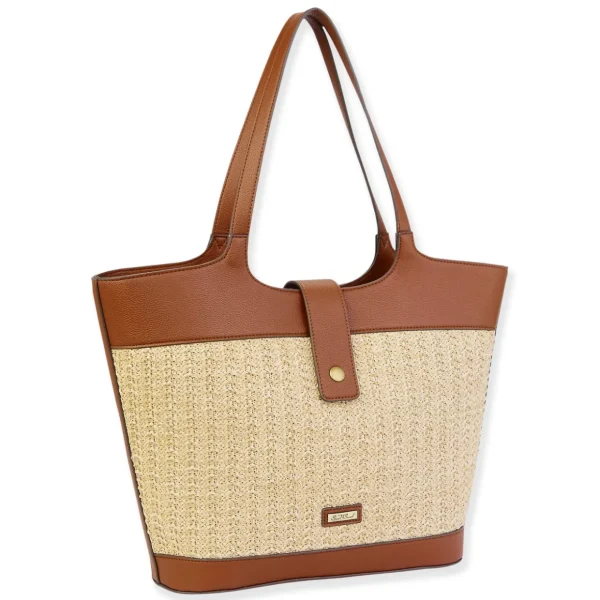 Natural, Poly Straw Shoulder Tote | CE6629 A