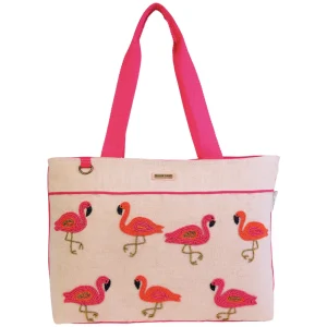 Natural, Shoulder Tote Beaded Flamingo | SNS6650 A