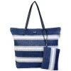 Navy, Paper Straw Shoulder Tote | CE6611 B
