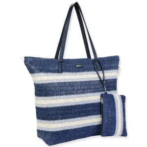 Navy, Paper Straw Shoulder Tote | CE6611 B