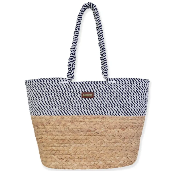 Navy, Paper Straw/Rope Shoulder Tote | CE6671 B