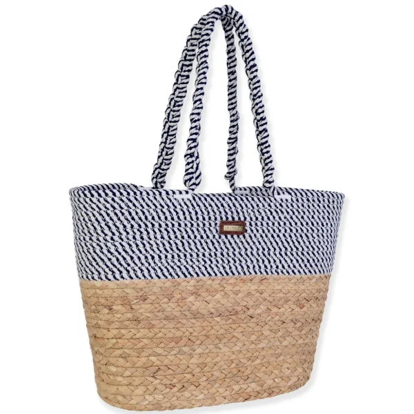 Navy, Paper Straw/Rope Shoulder Tote | CE6671 B