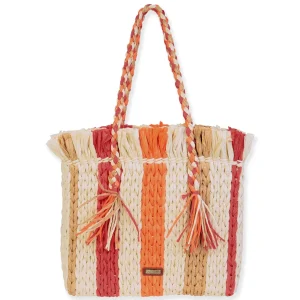 Orange Multi, Paper Straw Shoulder Tote | CE6677 A