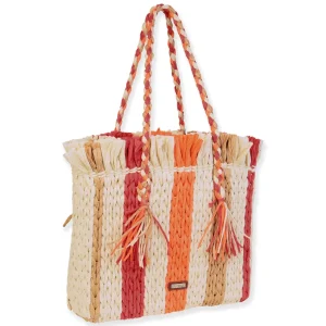 Orange Multi, Paper Straw Shoulder Tote | CE6677 A