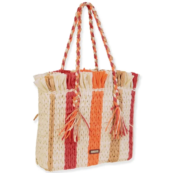 Orange Multi, Paper Straw Shoulder Tote | CE6677 A