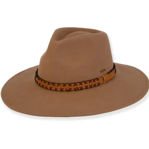 Park | Women's Wool Felt Safari Faux Leather Cross Stitched Trim | AD1592