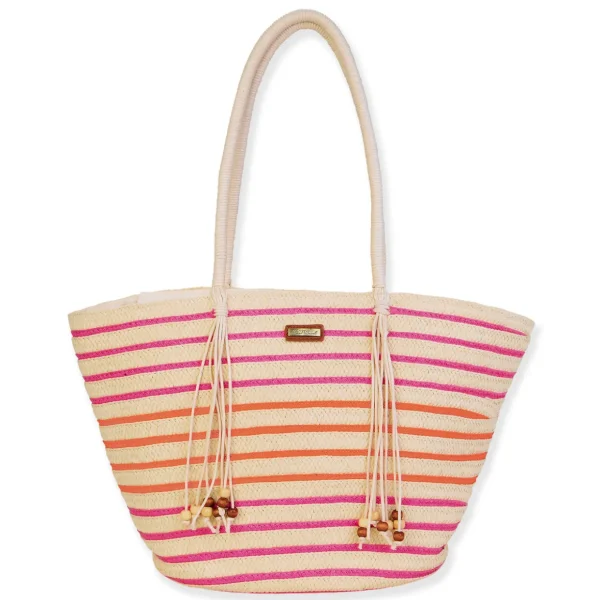 Pink Multi, Paper Straw Shoulder Tote | CE6680 A