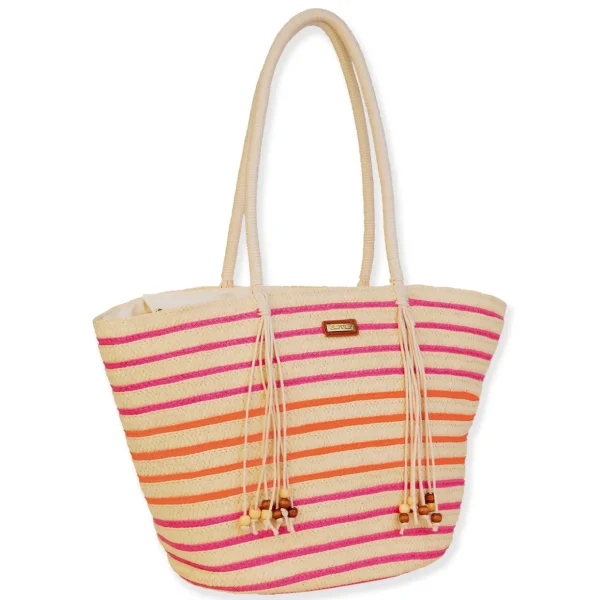 Pink Multi, Paper Straw Shoulder Tote | CE6680 A
