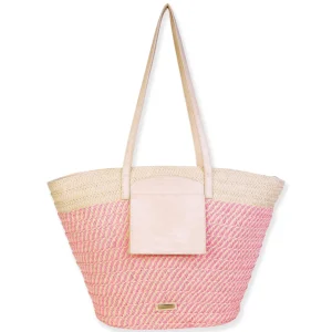 Pink, Paper Straw Shoulder Tote | CE6674 B